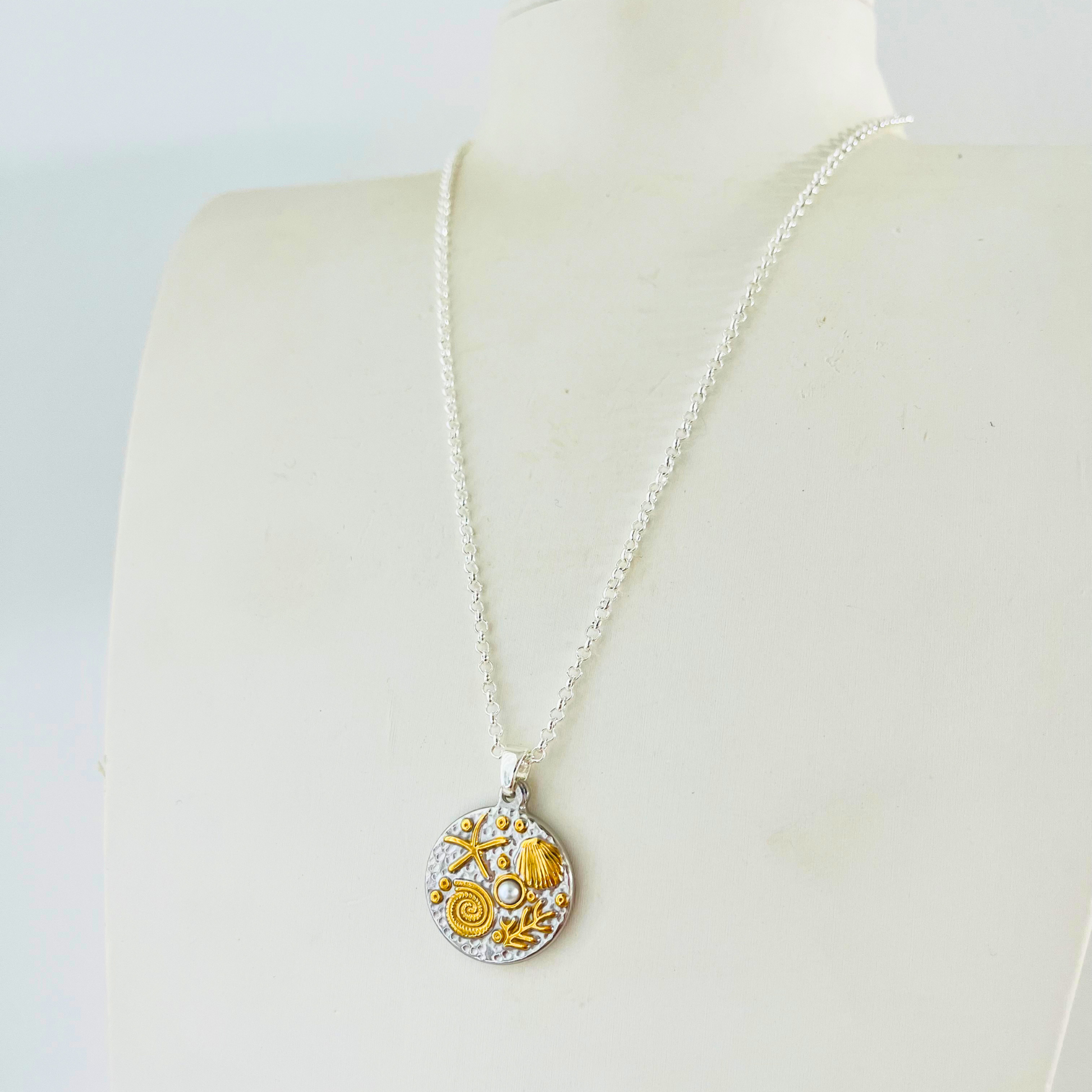 Two-Tone Ocean Coin Necklace | Gold Plated Chain with Water-Resistant Pendant Necklace