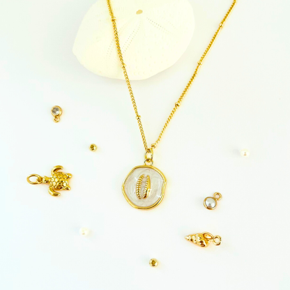Ocean Charm Cowrie Shell Enamel Pendant Necklace - Gold Plated Layering Jewellery