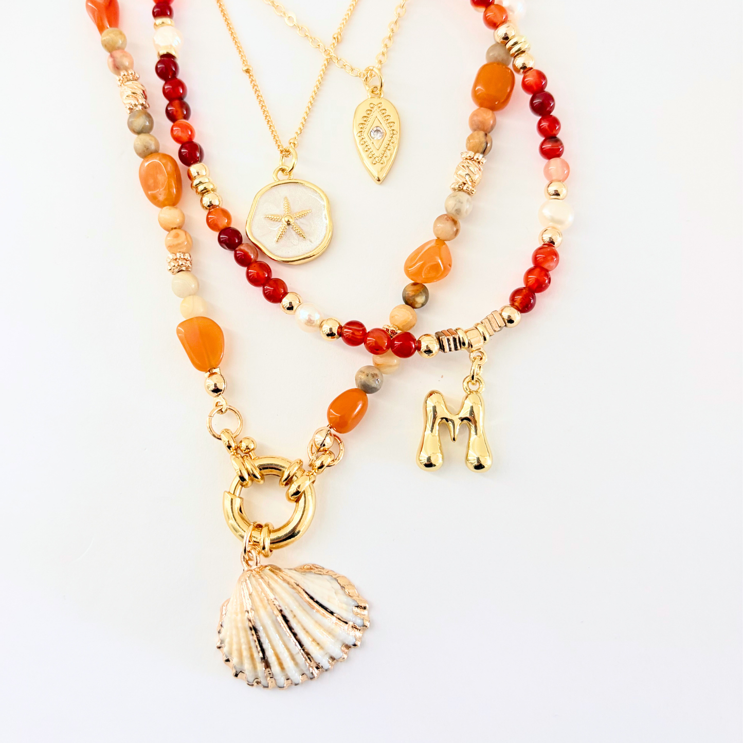 Red Carnelian Gemstone Necklace Customizable Bubble Letter Pendant Initial Charm Gemstone Necklace