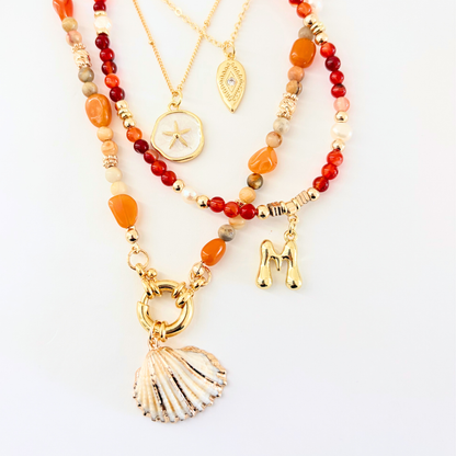 Red Carnelian Gemstone Necklace Customizable Bubble Letter Pendant Initial Charm Gemstone Necklace