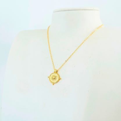 Sun Wheel Pendant Necklace - Gold Plated Layering Jewellery