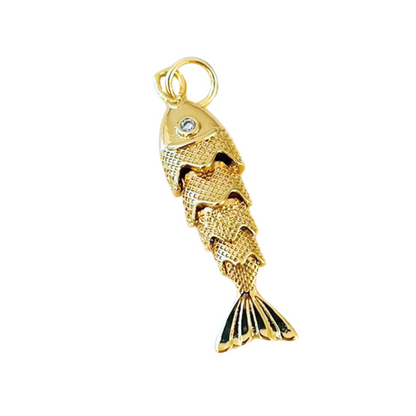 Articulated Fish Charm Pendant - 14K Gold Plated Interchangeable
