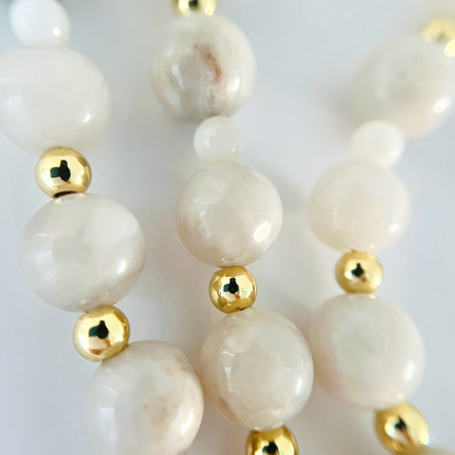White Crazy Lace Agate Gemstone Necklace with Gold-Plated Charm Clasp Gemstone Necklace