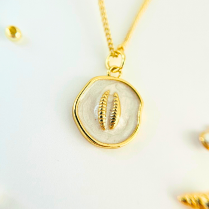 Ocean Charm Cowrie Shell Enamel Pendant Necklace - Gold Plated Layering Jewellery