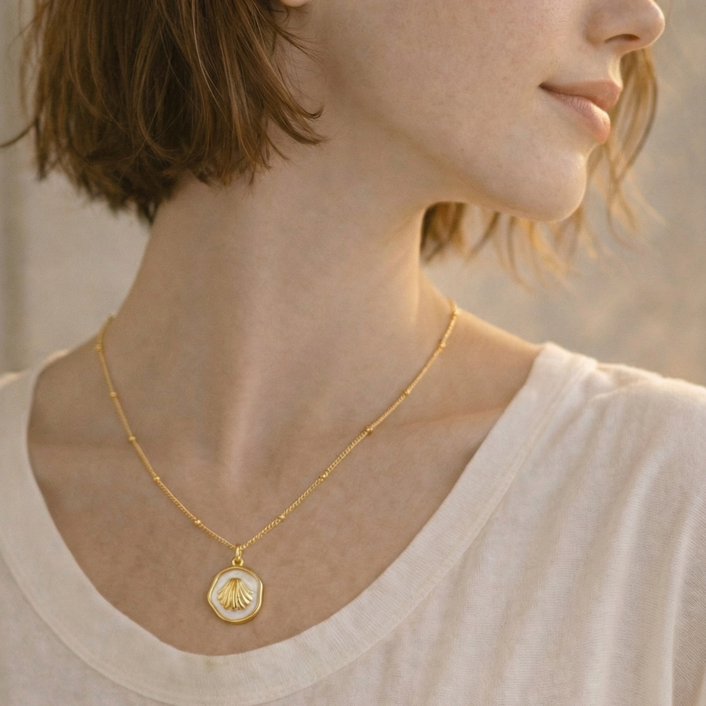 Ocean Charm Shell Enamel Pendant Necklace - Gold Plated Layering Jewellery