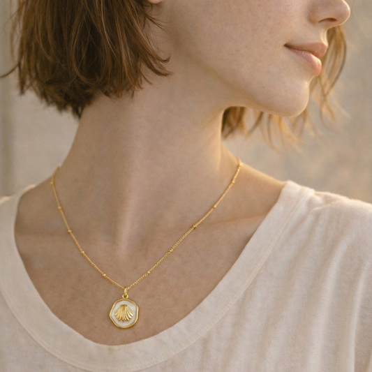 Ocean Charm Shell Enamel Pendant Necklace - Gold Plated Layering Jewellery