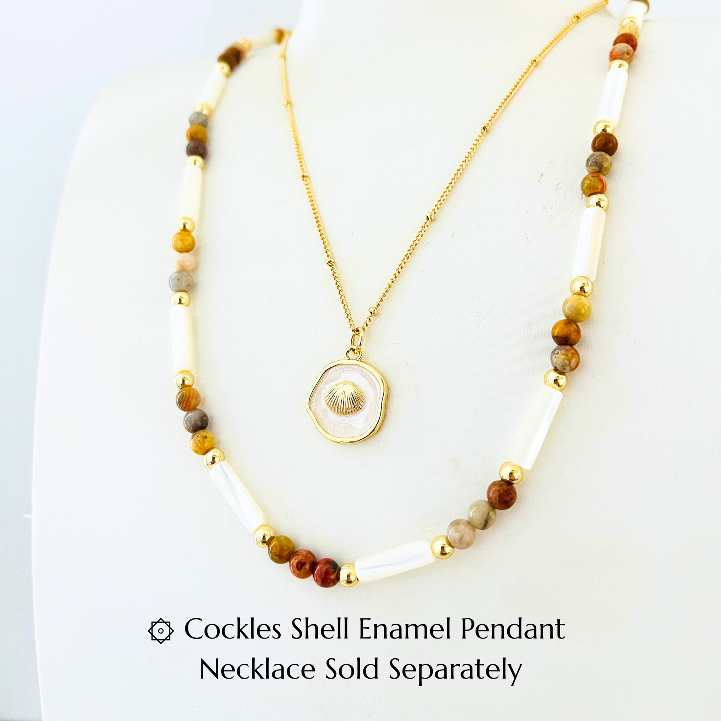 Crazy Lace Agate & Natural Shell Beaded Necklace | Layering Gemstone Choker Gemstone Necklace