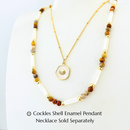 Crazy Lace Agate & Natural Shell Beaded Necklace | Layering Gemstone Choker Gemstone Necklace
