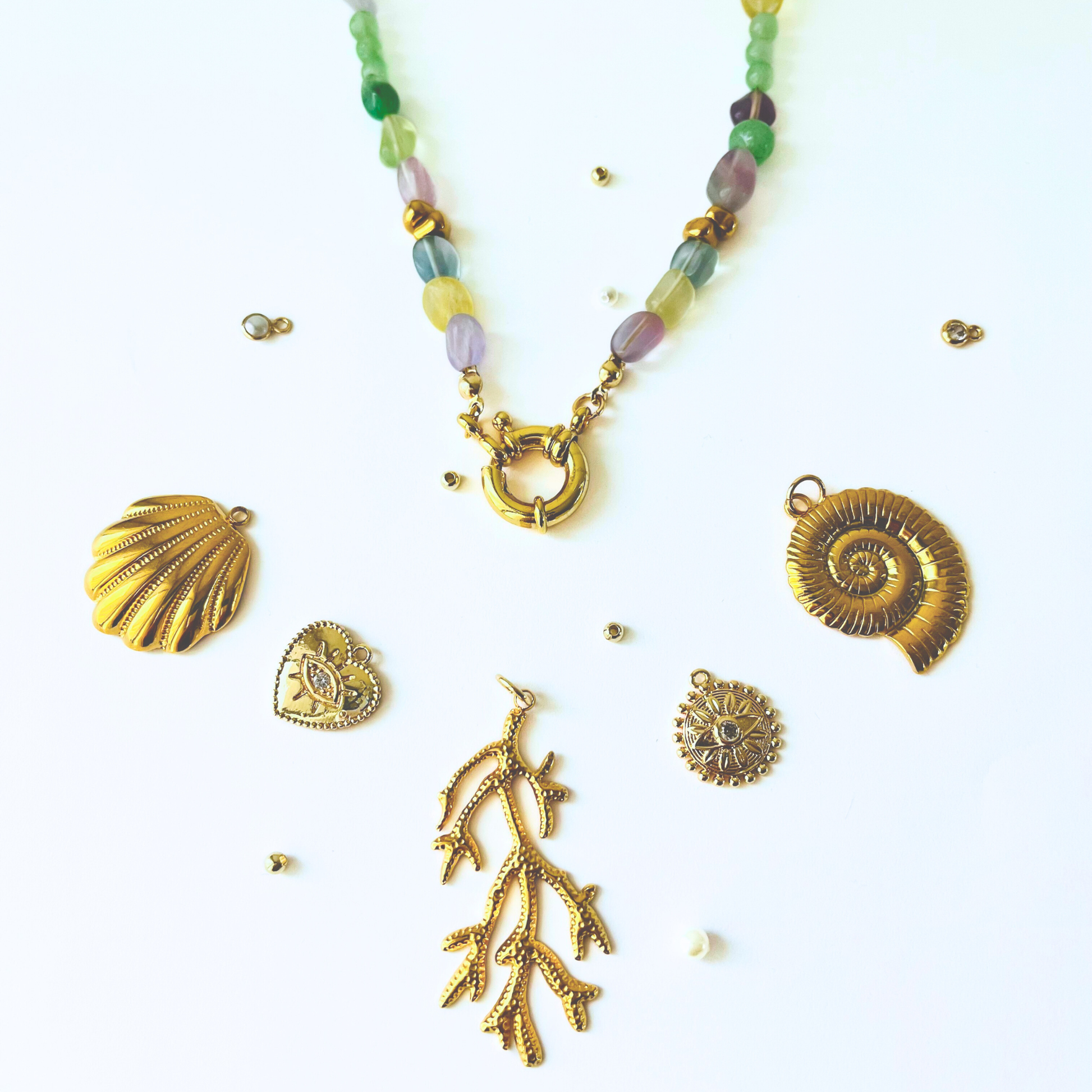 Green Fluorite & Green Aventurine Natural Gemstone Necklace | Gold Plated Interchangeable Clasp Gemstone Necklace