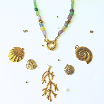 Green Fluorite & Green Aventurine Natural Gemstone Necklace | Gold Plated Interchangeable Clasp Gemstone Necklace