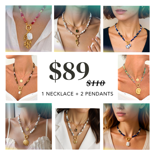 Monthly Signature Set: Natural Stone Necklace with 2 Custom Pendants