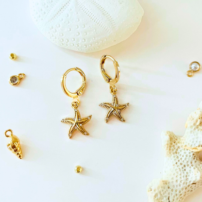 CZ Starfish Gold Plated Huggie Hoop Earrings - Minimalist Beach Jewellery