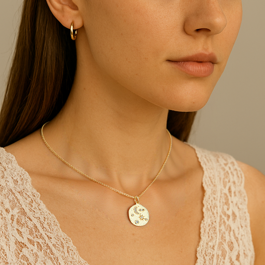 CZ Sun Moon Star Pendant Necklace - Gold Plated Celestial Jewellery