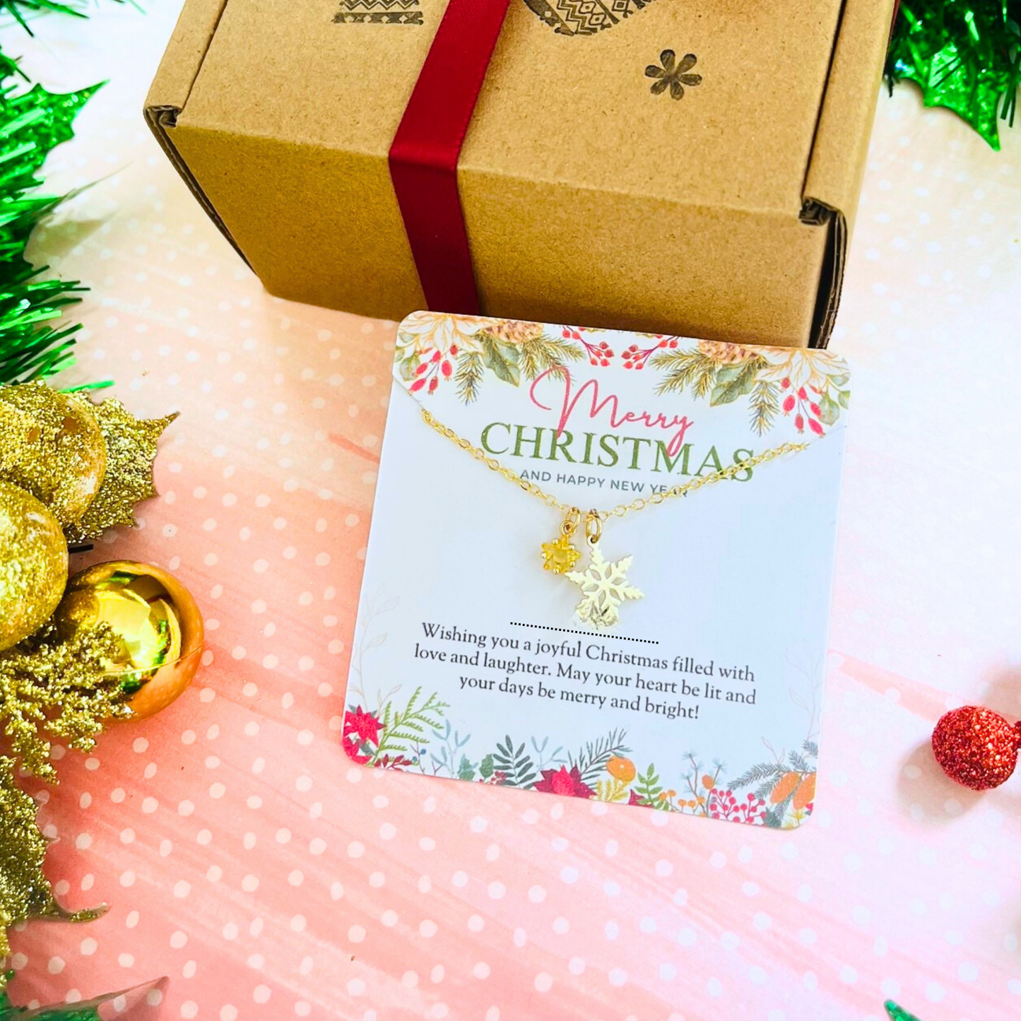 Gold Star Christmas Necklace - Snowflake, Pinecone & Reindeer Charm