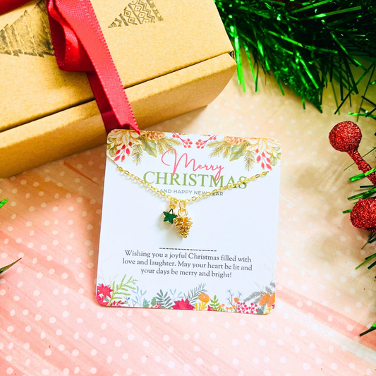 Green Star Christmas Necklace - Snowflake, Pinecone & Reindeer Charm