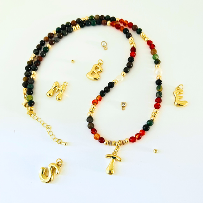 Indian agent gemstone with Carnelian Gemstone Necklace Customizable Bubble Letter Pendant Initial Charm Gemstone Necklace