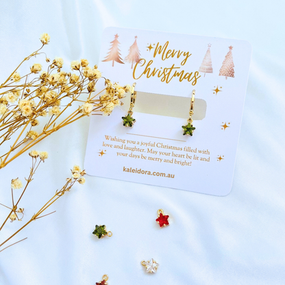 Birthstone Star Earrings with Gold Christmas Card - Jan to Dec - Personalized Gift