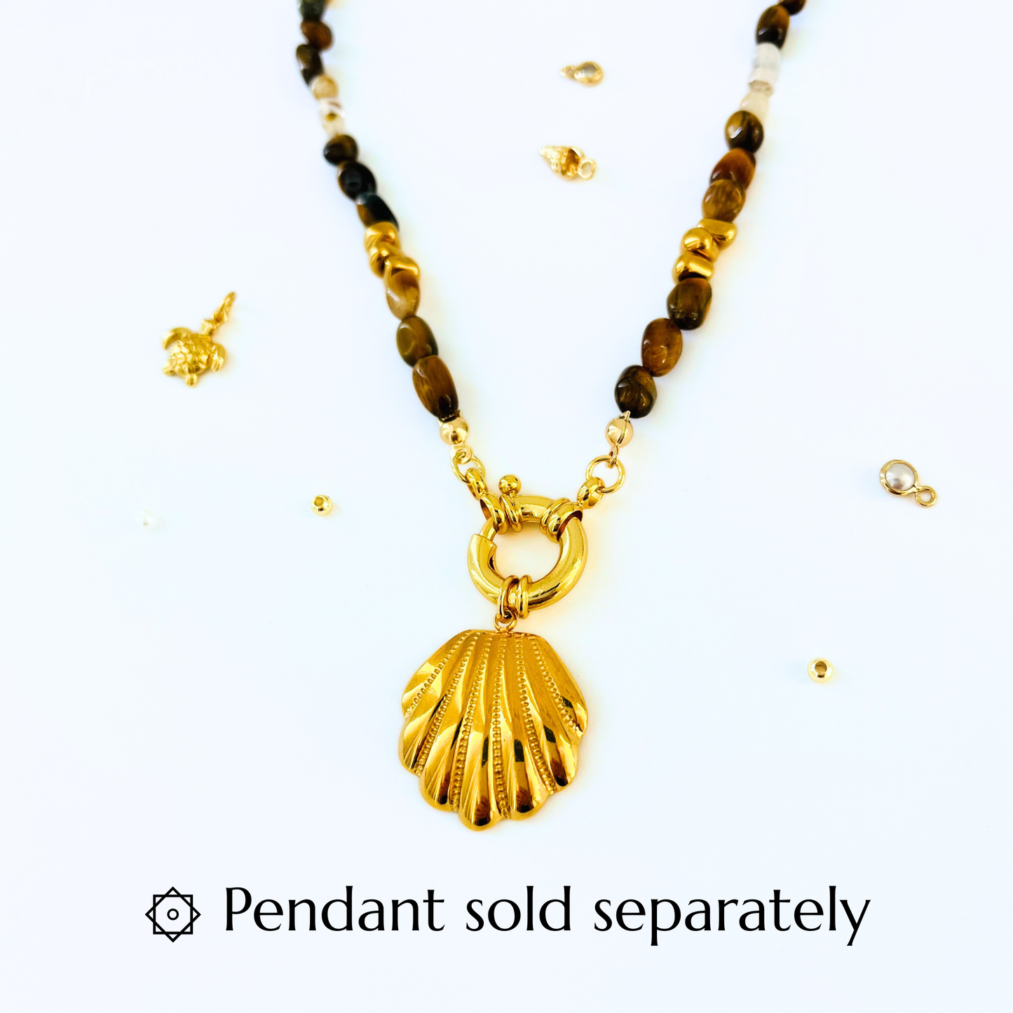 Natural Tiger Eye & Montana Agate Necklace | Gold Bolt Clasp Gemstone Necklace