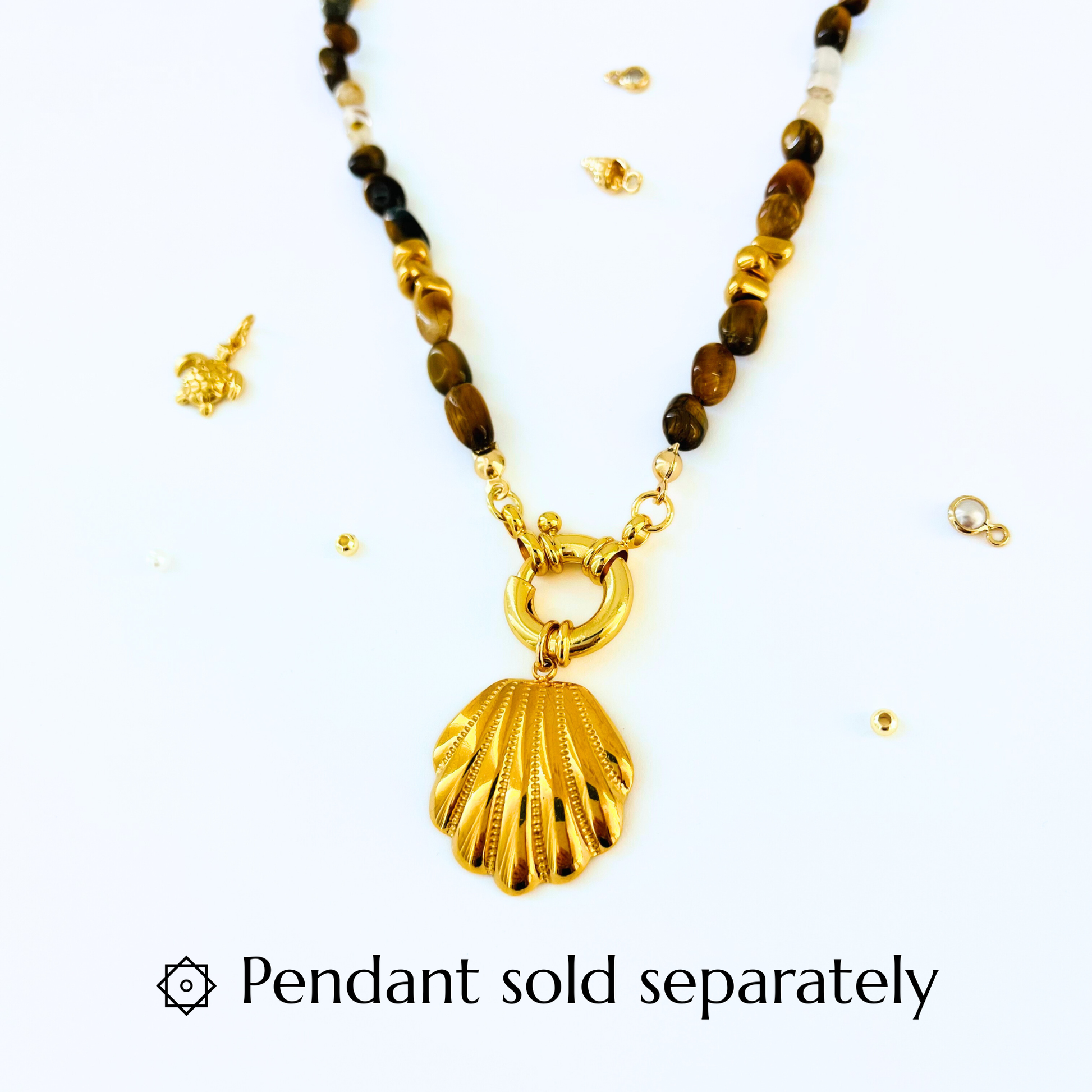 Natural Tiger Eye & Montana Agate Necklace | Gold Bolt Clasp Gemstone Necklace