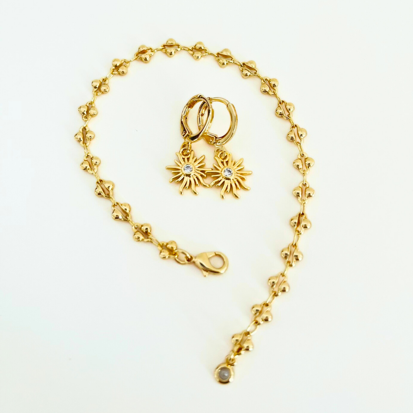 Gold Plated Decorative Chain Bracelet with CZ Charm - Lace Style