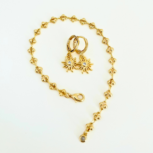 Gold Plated Decorative Chain Bracelet with CZ Charm - Lace Style