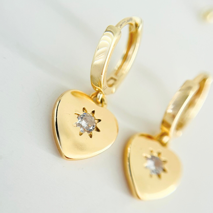 CZ Heart Gold Plated Chunky Huggie Hoop Earrings - Symbol Jewellery