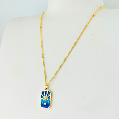 Blue Enamel Evil Eye Star Necklace | Gold Plated Protector Pendant Necklace