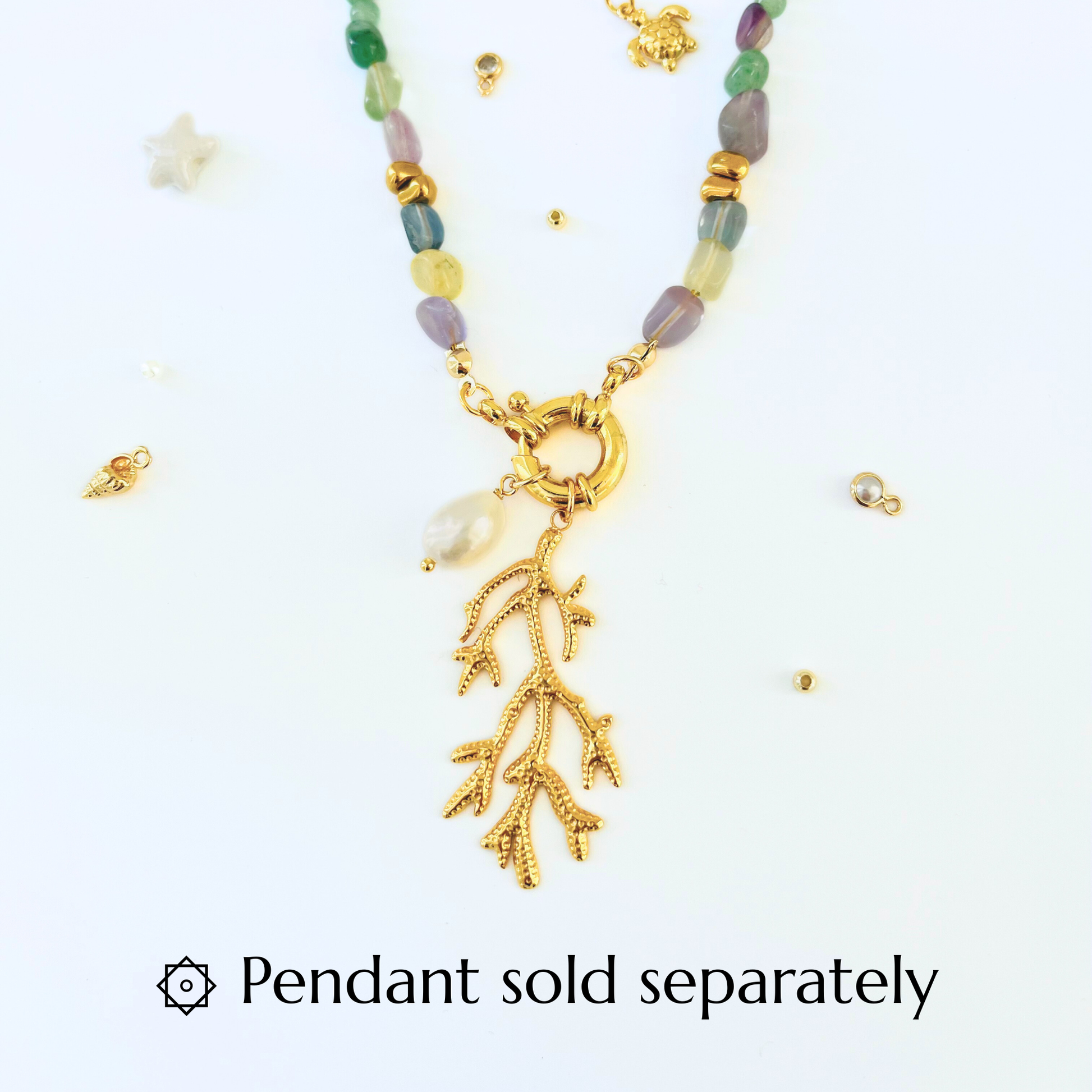 Green Fluorite & Green Aventurine Natural Gemstone Necklace | Gold Plated Interchangeable Clasp Gemstone Necklace