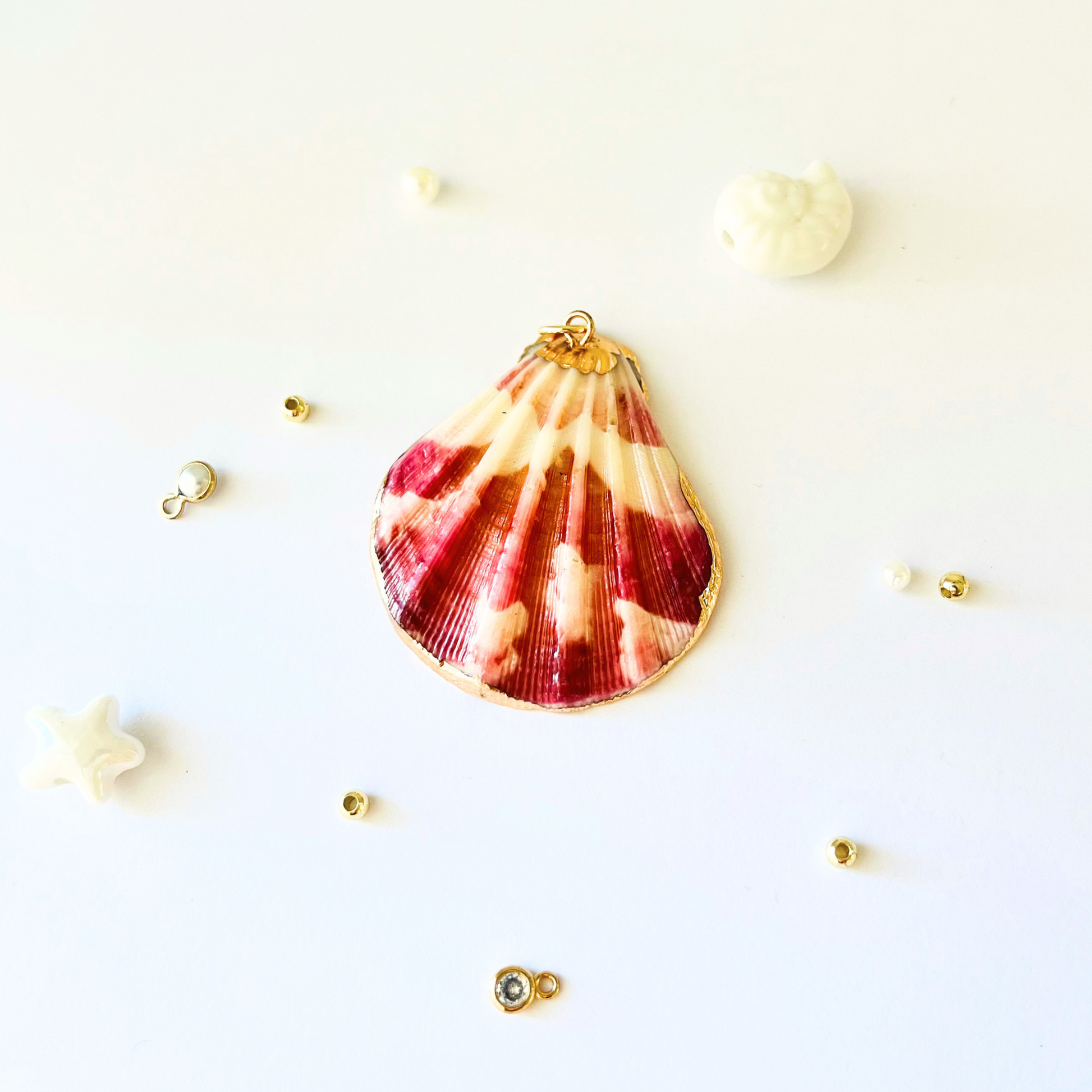Natural Scallop Shell Pendant | Gold Edged Charm Pendant