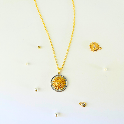 Two-Tone Vintage Sun Necklace | Gold Plated Chain with Water-Resistant Pendant Necklace