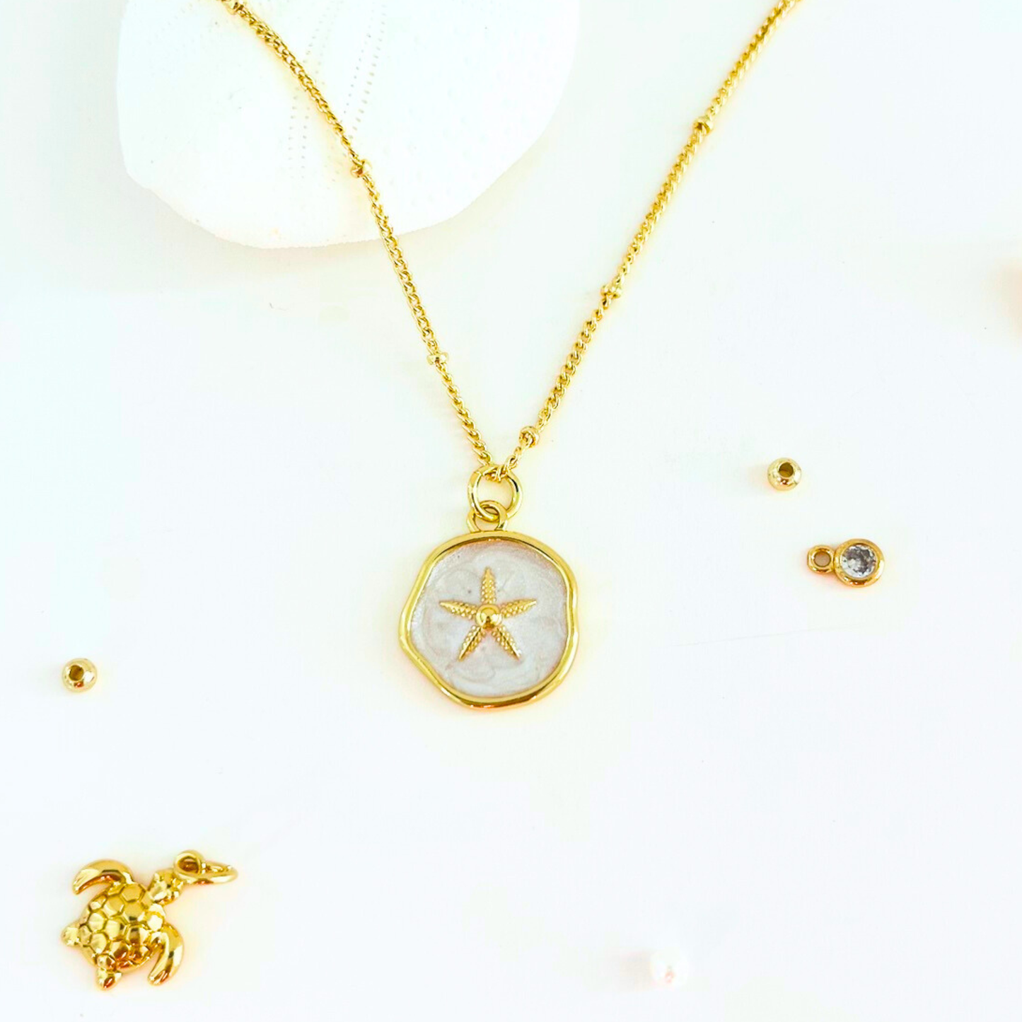 Ocean Charm Starfish Enamel Pendant Necklace - Gold Plated Layering Jewellery