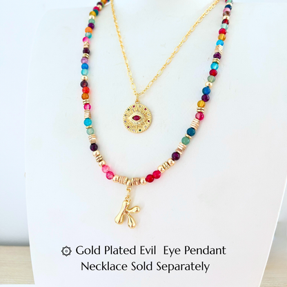 Customizable Black & Montana Agate Natural Gemstone Necklace with Bubble Letter Pendant Initial Charm Gemstone Necklace Gemstone Necklace