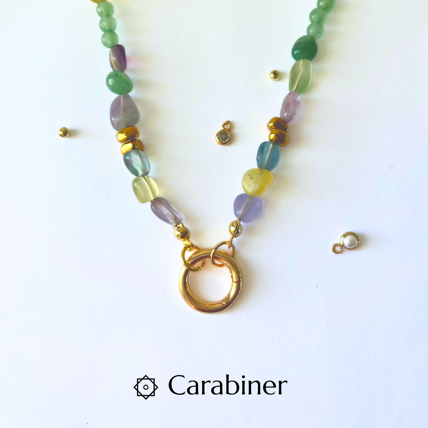Green Fluorite & Green Aventurine Natural Gemstone Necklace | Gold Plated Interchangeable Clasp Gemstone Necklace