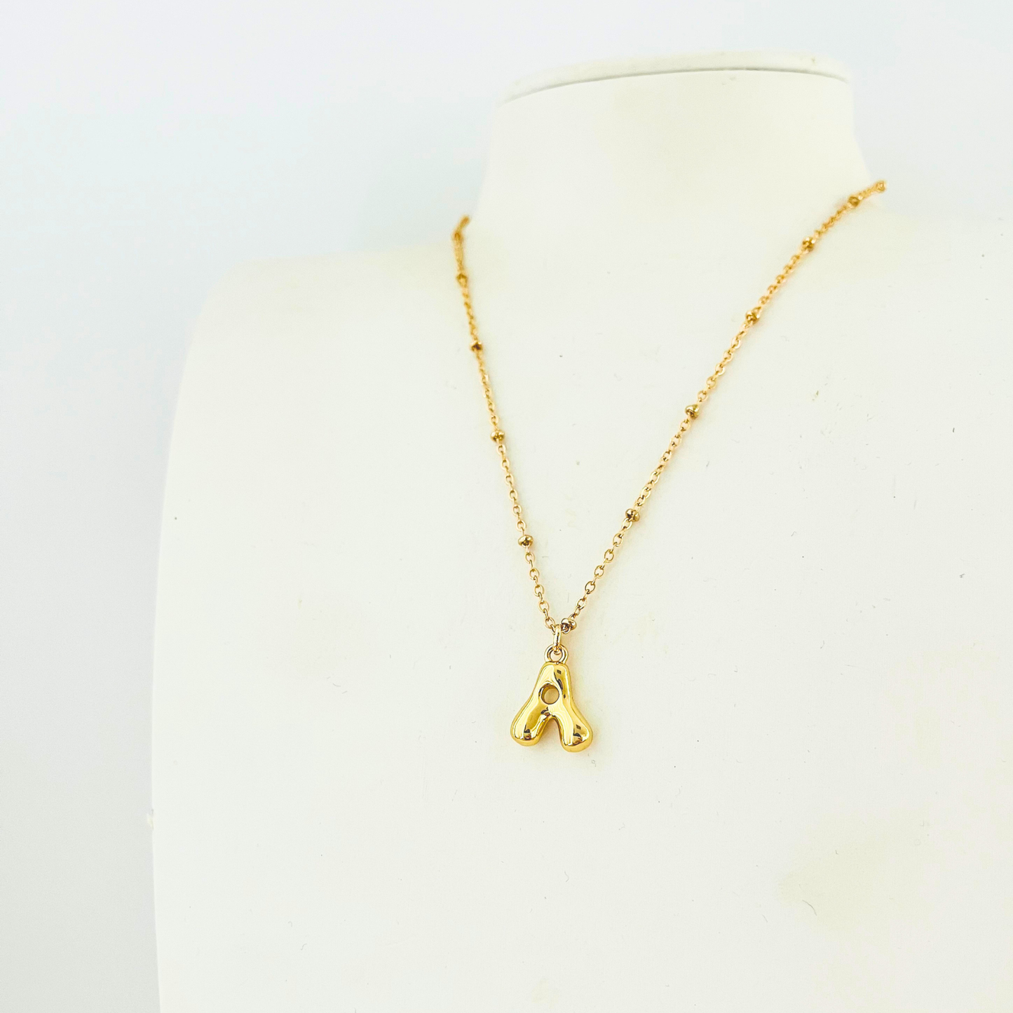 14K Gold Plated Bubble Letter Initial Necklace | Personalized Alphabet Charm Gemstone Necklace