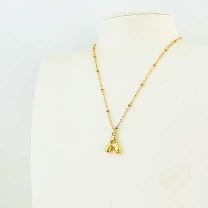 14K Gold Plated Bubble Letter Initial Necklace | Personalized Alphabet Charm Gemstone Necklace