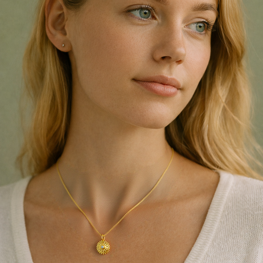 Flower Evil Eye Pendant Necklace - Gold Plated Layering Jewellery