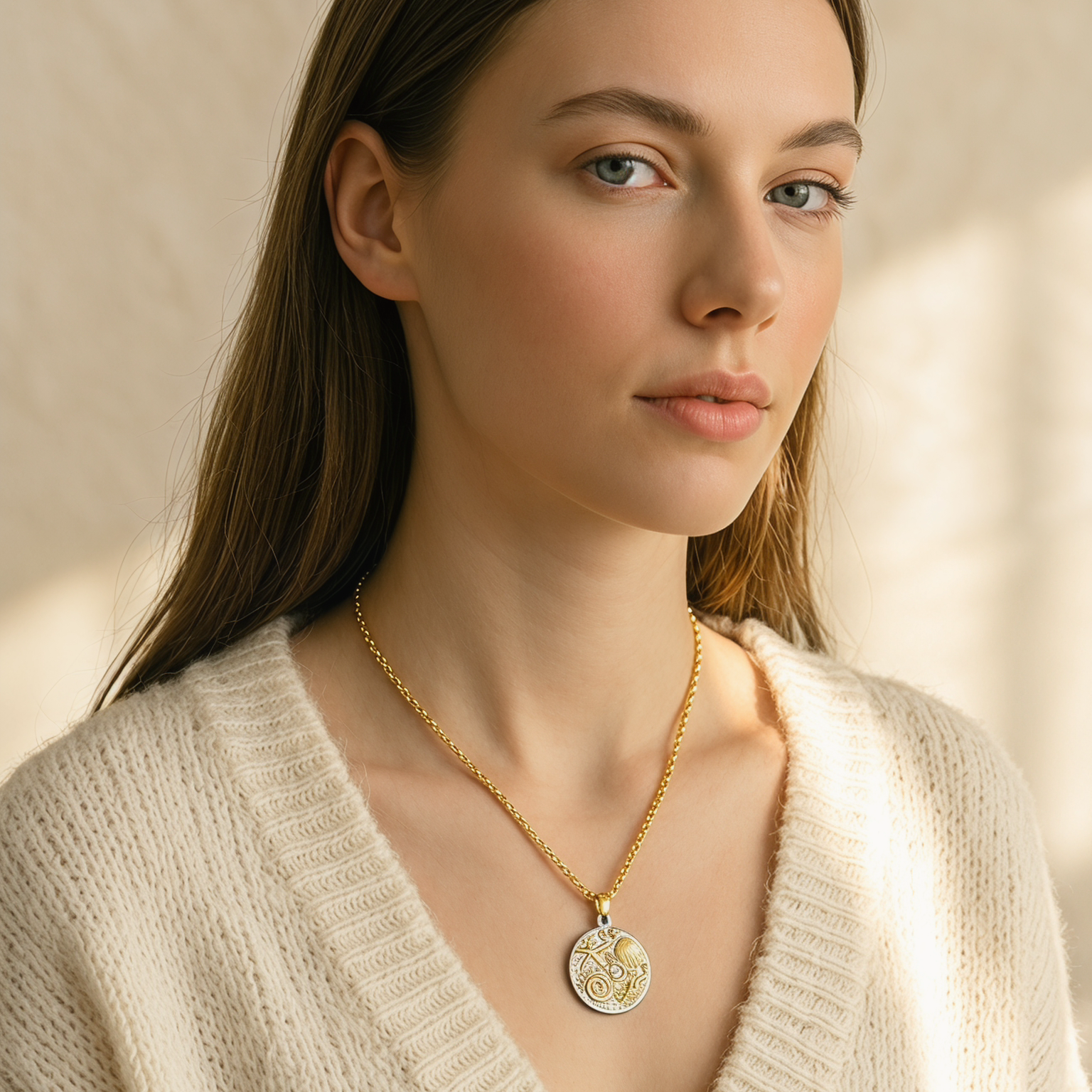 Two-Tone Ocean Coin Necklace | Gold Plated Chain with Water-Resistant Pendant Gold Plated Necklace