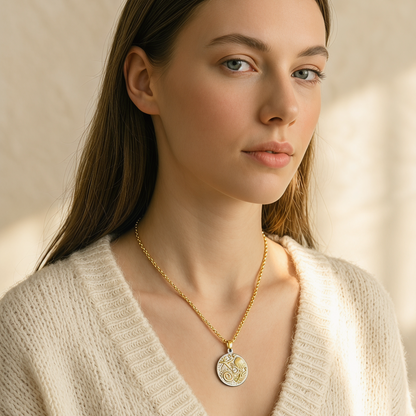 Two-Tone Ocean Coin Necklace | Gold Plated Chain with Water-Resistant Pendant Gold Plated Necklace