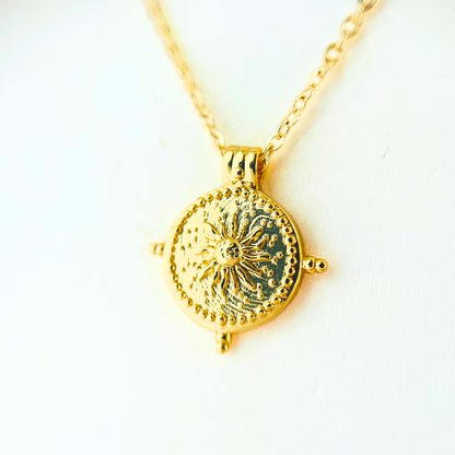 Sun Wheel Pendant Necklace - Gold Plated Layering Jewellery