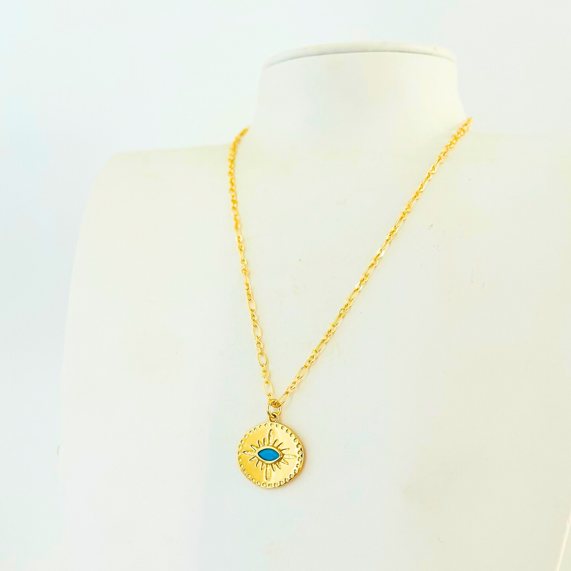 Turquoise Evil Eye Pendant Necklace - Gold Plated Protection Jewellery Necklace