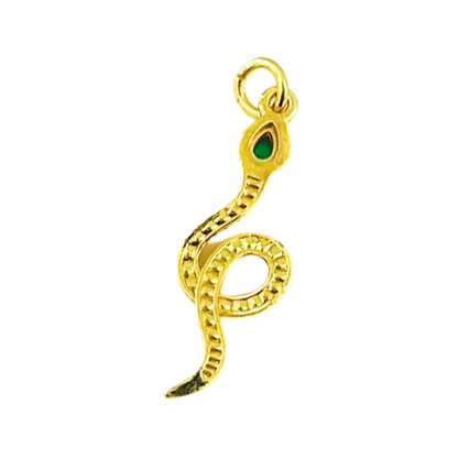 Green CZ Eyes Gold Plated Snake Pendant back on a white background