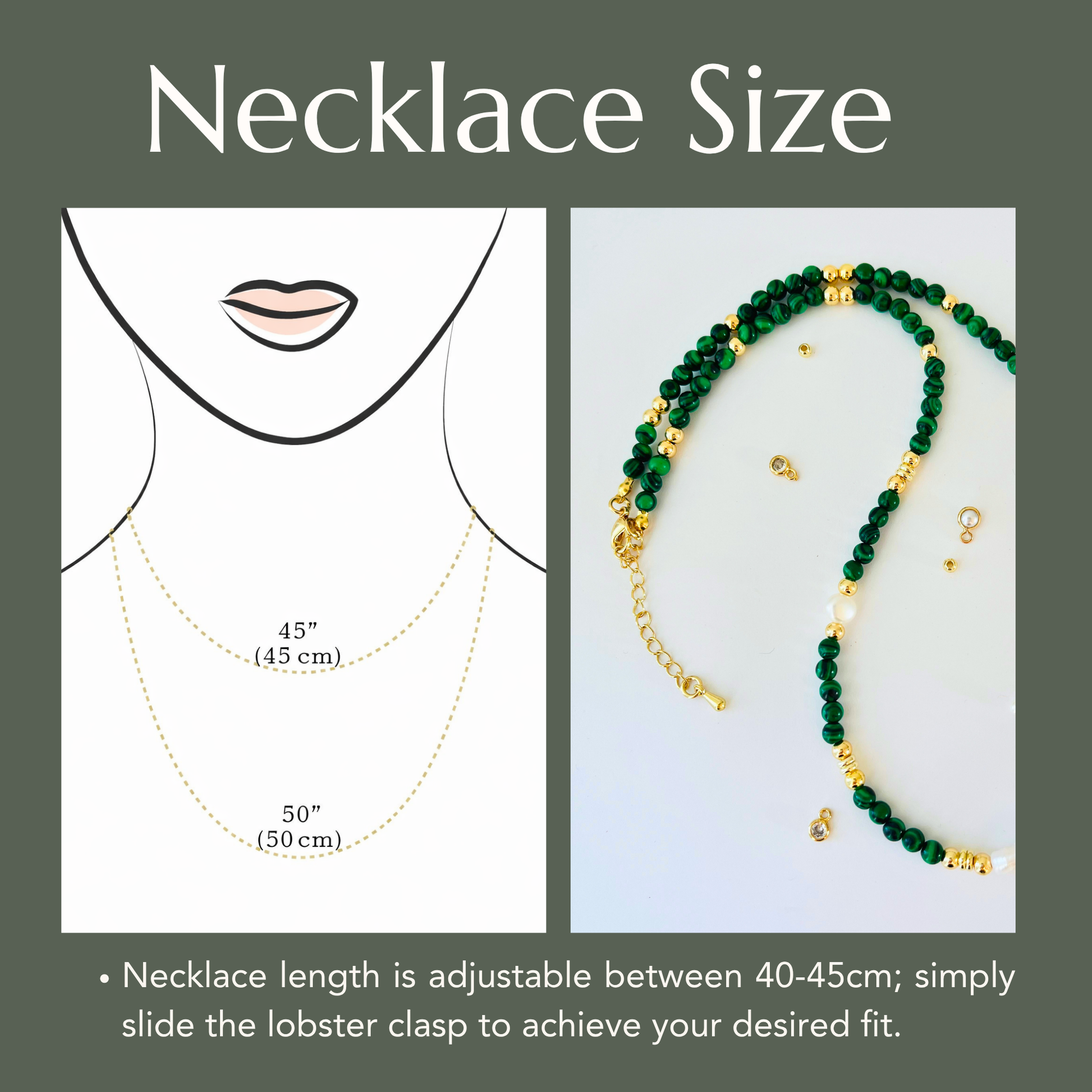 Malachite & Baroque Pearl Necklace | Ribbed Biwa & Nugget Pearls Gemstone Necklace