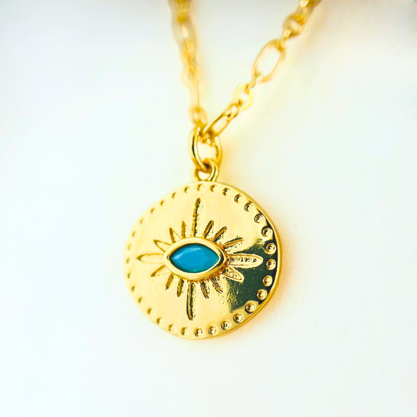 Turquoise Evil Eye Pendant Necklace - Gold Plated Protection Jewellery Necklace