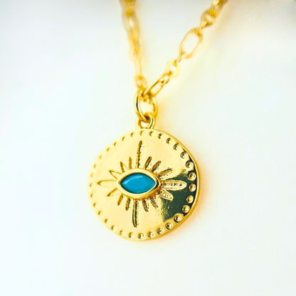 Turquoise Evil Eye Pendant Necklace - Gold Plated Protection Jewellery Necklace
