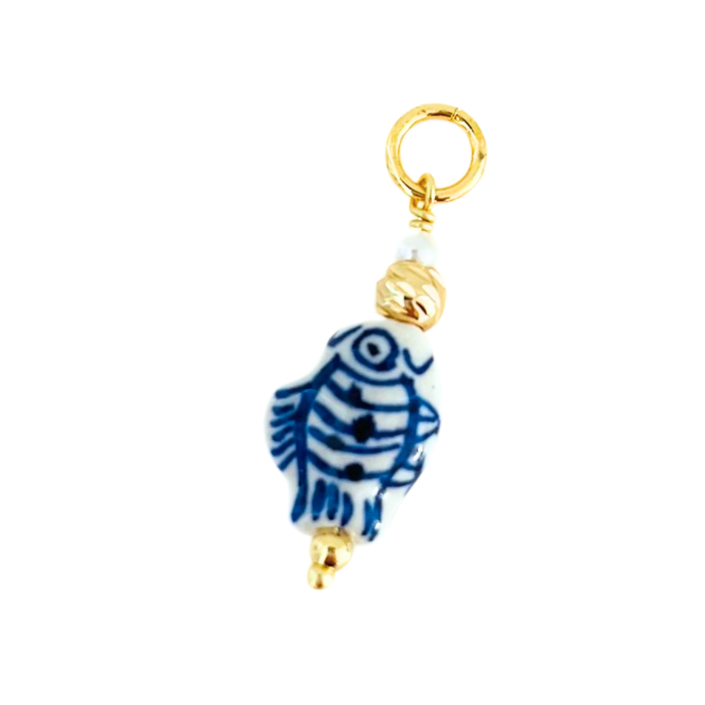 Fish Porcelain Charm Pendant - Blue & White Interchangeable Pendant