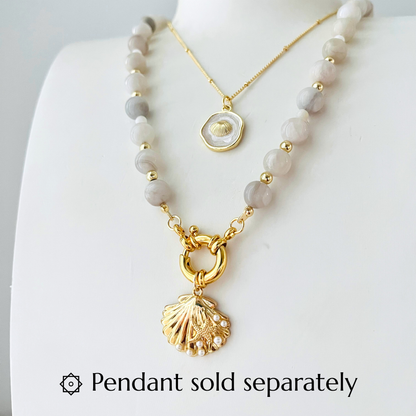 White Crazy Lace Agate Gemstone Necklace with Gold-Plated Charm Clasp Gemstone Necklace