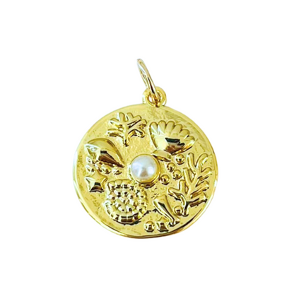Ocean Treasures with Pearl Round Charm Pendant - Gold Plated Interchangeable Pendant