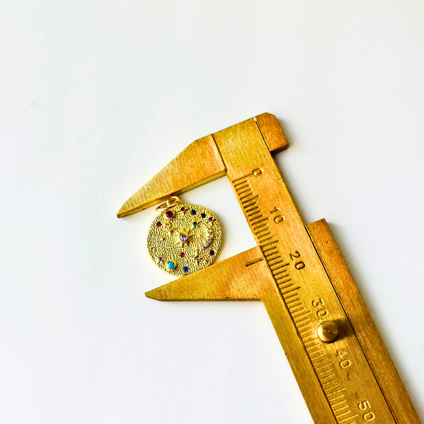 Rainbow CZ Moon Star Necklace | Gold Hammered Celestial Pendant Necklace