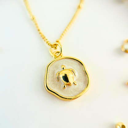 Ocean Charm Turtle Enamel Pendant Necklace - Gold Plated Layering Jewellery