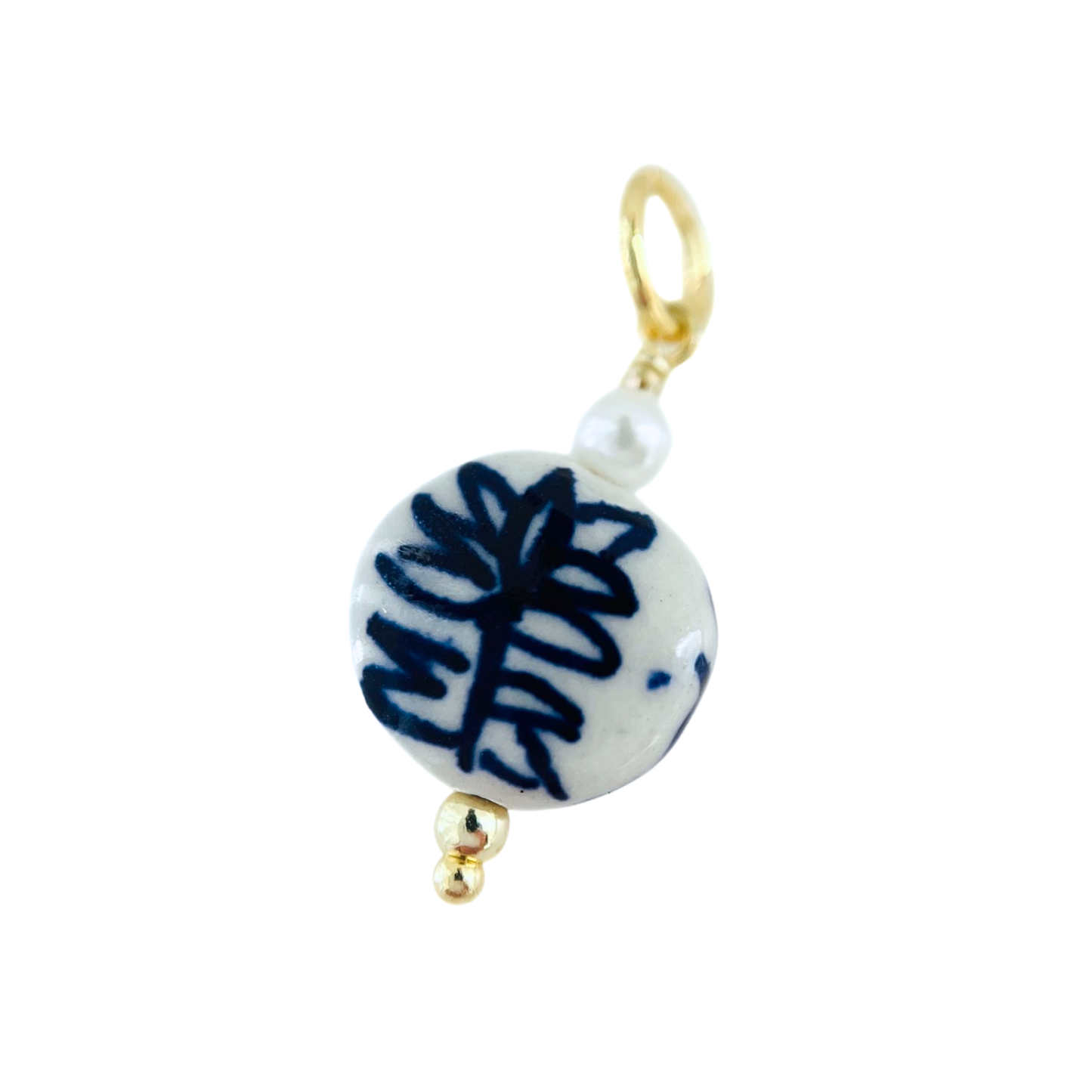 Floral Round Porcelain Charm Pendant - Blue & White Interchangeable Pendant